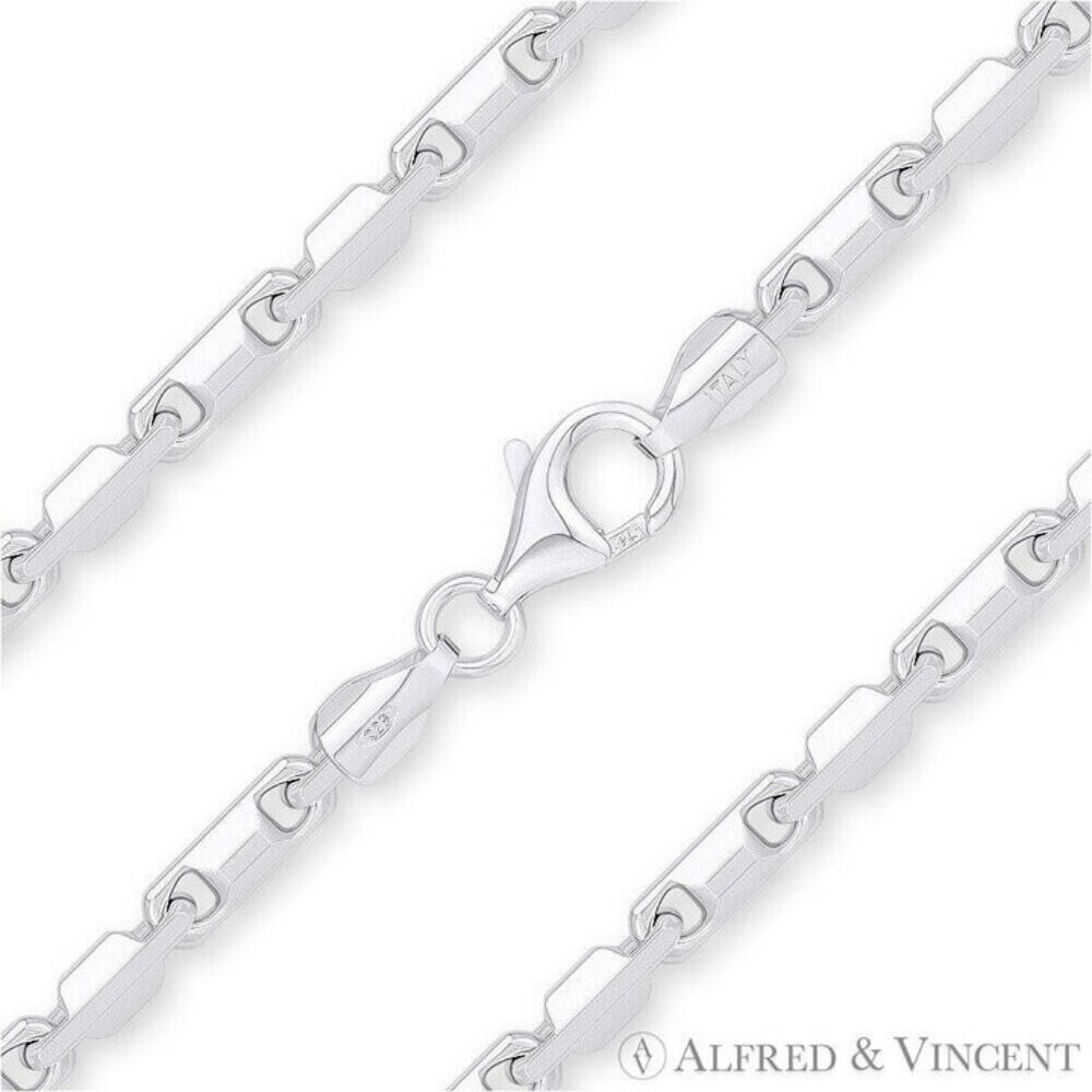 Heshe Link Bar Chain Bracelet in .925 Italy Sterling Silver - 7"
